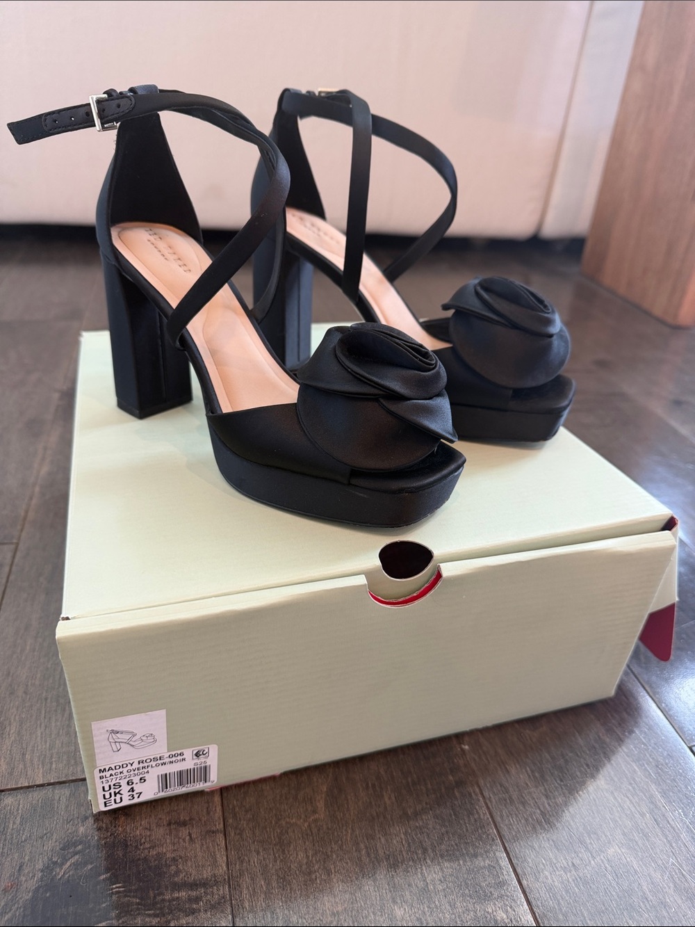 Ted Baker London Black Platform Sandals with Floral Accent